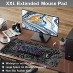 Mouse Pad, Large Mountain Topographic Terrain Map Desk Mat, Extended Non-Slip Gaming Keyboard Mousepad Desk Pad, Thick Stitched Edges Waterproof Mouse Mat 31.5"x15.7" (White Topographic Line Art)