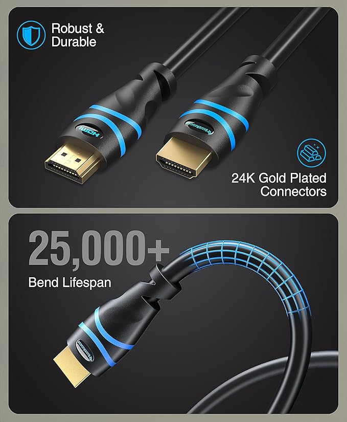 BlueRigger 8K HDMI Cable (10FT, 8K 60Hz HDR, 4K 120Hz, High Speed 48Gbps with Ethernet, eARC, 3D, HDCP 2.3) - Compatible with PS5, Xbox, Roku, Apple TV, Switch, PC