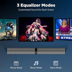 Sound Bar, 80W Soundbar with Bluetooth/ARC/Opt/AUX Connect, with Volume Boost, 3 Equalizer Modes, 2 in 1 Detachable Soundbar for TV/PC/Gaming/Projectors