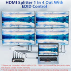 HDMI 2.0 Splitter 1 in 4 Out, LUKFOCAB 1x4 HDMI Splitter 4K@60Hz 8:8:8 HDR, HDMI 2.0, HDCP 2.2, 18Gbps, Auto EDID, Supports UHD 3D D-o-l-b-y 4 Ports Mirror Mode and Multichannel Audio Streams