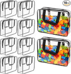 10 Packs Large Toy Storage Bags with Labels, Waterproof Clear PVC Storage Bags for Toys, Travel Organizer Bags with Zipper Closure for Puzzles, Building Blocks, Kids' Books