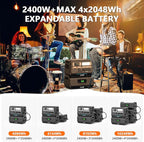 ALLWEI 2400W Portable Power Station and 2x B200 PRO Expansion Battery, 6144Wh LiFePO4 Battery 4 AC Outlets Up to 2400W for Home, Outdoor Camping, RV, With 1500W AC Charging &1200W Solar Charging