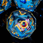 Butterfly DND Dice Blue Liquid Core Dice Set with Metal Box, Handmade Sharp Edge D and D Polyhedral Dice for use with D&D Role Playing Game, D20 D12 D10 D8 D6