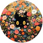 ITNRSIIET Round Mouse Pad with Stitched Edge Premium-Textured Waterproof Non-Slip Rubber Base Desktop Protection Mat Diameter 8.7 inches, Flower Cat