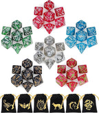 CiaraQ Polyhedral Dice Set (42pc) with 6 Drawstring Dice Pouches for Dungeons and Dragons RPG MTG Table Games. 6 Sets of Plum Blossom Pattern Role Playing Dice