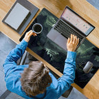 XXL Large Gaming Mouse Pad Anime Green Moon Mountains Desk Mat, Desk Decor Mousepad Computer Mat, Non-Slip Rubber Base Desk Pad, Laptop Keyboard and Mouse Mat with Stitched Edges, 31.5x15.75 in