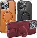 Leather Case, Suitable for iPhone 16 Case, Invisible Magnetic Design, Equipped with a Lanyard and Foldable Stand, Black, Yellow and red (Red, iPhone 16)
