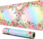 Lokigo Cute Rabbit Desk Pad, Gaming Mouse Pad 31.5"x15.7", Waterproof Big Mouse Pad for Desk Rubber Base Desk Matt with Stitched Edges Keyboard Mousepad for Laptop, Game, Work, Study, Bunny