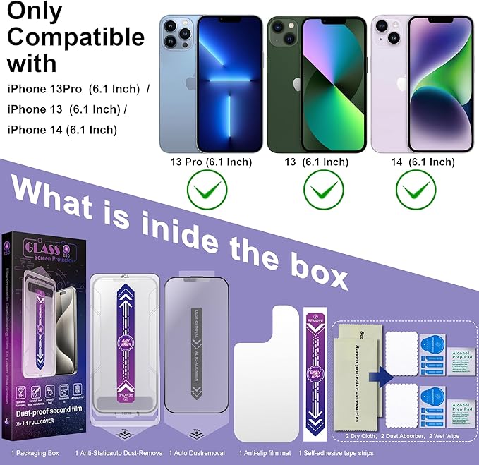 2 Pack Matte Screen Protector for iPhone 16e/iPhone 14/iPhone 13 Pro/iPhone 13, 9H Tempered Glass, Full Coverage, Anti-Fingerprint, Auto Dust-Elimination, No Bubble, Easy Installation