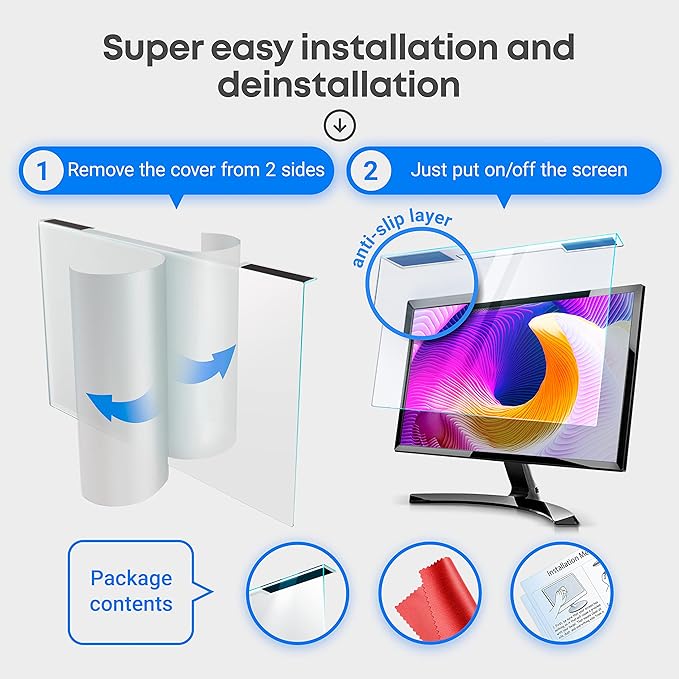 VINTEZ Blue Light Screen Protector for 27 Inch Computer Monitor and Laptop – Anti-UV Blue Light Blocking Film for Desktop PC, Eye Protection Filter, 24" x 14", 1 Pack