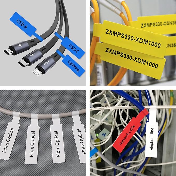 100 Pcs Cable Labels - Waterproof Wire Cord Label, Tear Resistant Wire Labels, Self Adhesive Cord Organizing Label, for Cable Management, Compatible with PUQU AQ20 Label Makers(White) 38x60mm