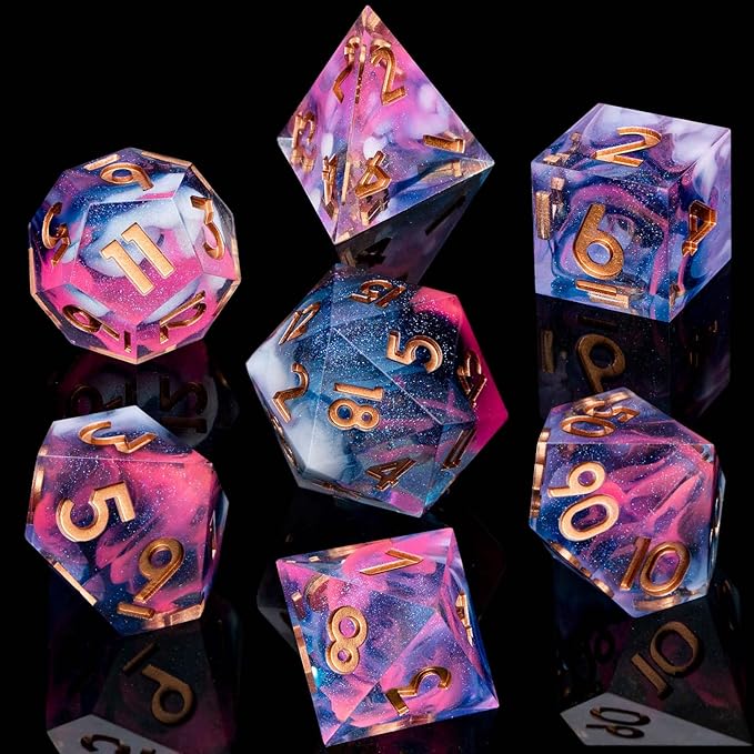 ARUOHHA Sharp Edges Dice Set DND Resin Lightning Dice with Box, Blue Purple Polyhedral Dragons Dice RPG Role Playing Games, Dungeons D and D Dice Set D20 D12 D10 D8 D6 D4