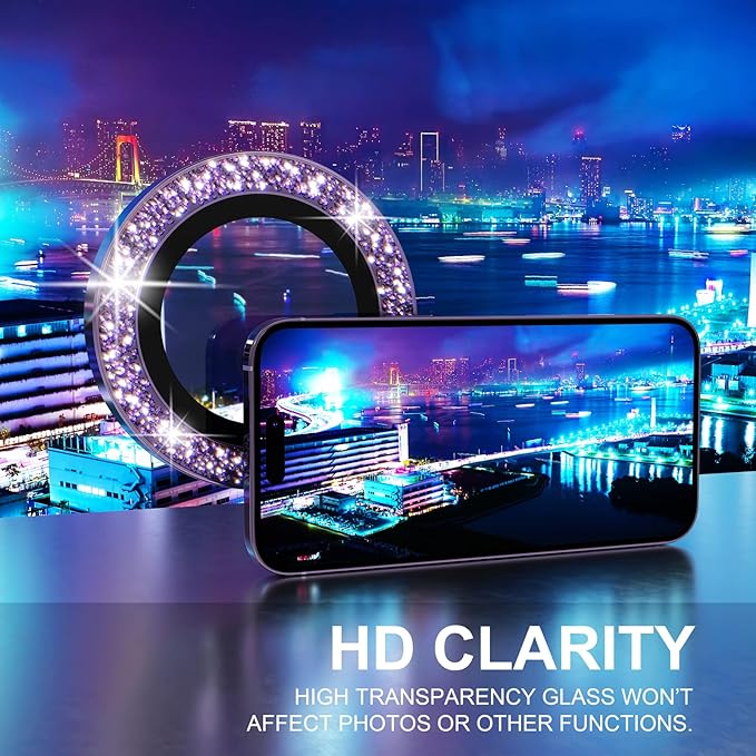 Choiche [3+1 for iPhone 14 Pro/iPhone 14 Pro Max Camera Lens Protector Bling, 9H Tempered Glass Camera Cover Screen Protector Metal Ring Decoration Accessories (Glitter-Purple)