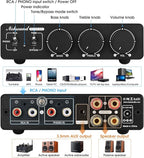 Douk Audio NS-13G MAX 300Wx2 Stereo Amplifier with Phono Input - HiFi Class D Mini Power Amp for Home Theater, Turntables, Studio Monitor | TPA3255 Chip, RCA/MM Inputs, Bass/Treble Control (DC 48V)