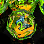 Butterfly DND Dice Green Liquid Core Dice Set with Metal Box, Handmade Sharp Edge D and D Polyhedral Dice for use with D&D Role Playing Game, D20 D12 D10 D8 D6