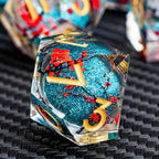 ARUOHHA DND Resin Dice Plum Blossom Liquid Core Dice Golden Blue Sharp Edged Polyhedral Dragons Dice Set with Gift Box, Dungeons D and D Dice Role Playing Game D20 D12 D10 D8 D6 D4