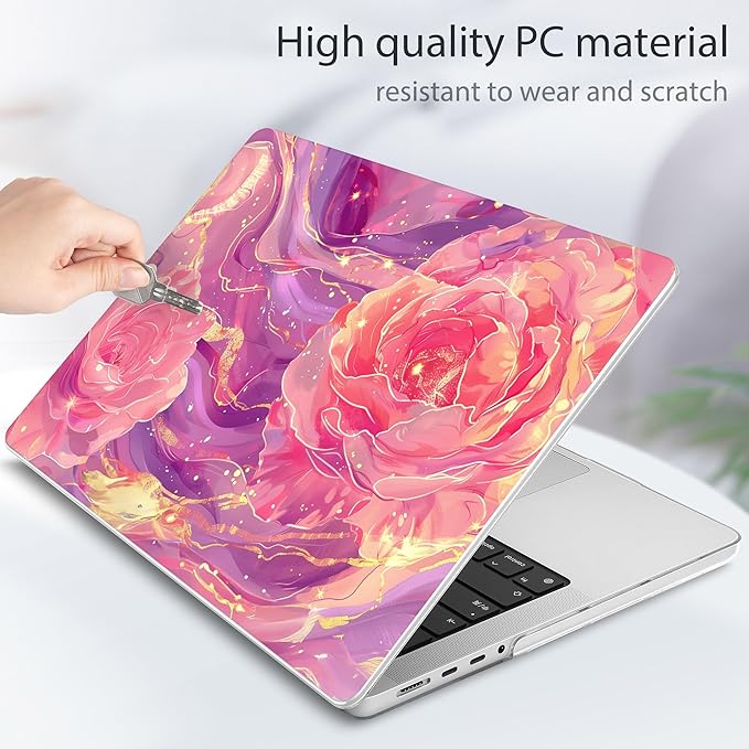 Tuiklol for MacBook Pro 14 Inch Case 2024-2021 Release M4 A3112 A3401 A3185/M3 A2918 A2992/M2 A2779/M1 A2442 Pro/Max,Hard Shell Case with Keyboard Cover & Screen Protector for Touch ID,Pink Roses