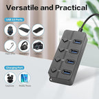 90 Degree USB Hub Splitter YACSEJAO USB 2.0 Data Hub with Individual LED Button On/Off Switch DC5.5 * 2.1 Power Port for Laptop,PC Computer (4 Ports, 0.3M)