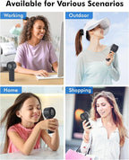 WHATOOK Portable Mini Fan: High Speed Cooling Fan, 10 Hours Battery Life, USB Rechargeable, Small Essentials for Women, Beach Travel, Vacation (Black)