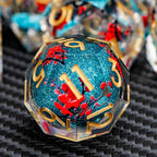 ARUOHHA DND Resin Dice Plum Blossom Liquid Core Dice Golden Blue Sharp Edged Polyhedral Dragons Dice Set with Gift Box, Dungeons D and D Dice Role Playing Game D20 D12 D10 D8 D6 D4