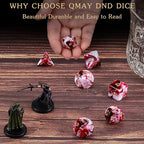 QMAY DND Dice Set -D&D Polyhedral Dice (7 Pcs) for Dungeons and Dragons (Blood red and White)