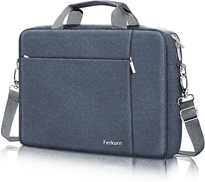Ferkurn Laptop Case Sleeve 15.6 16 Inch Laptop Bag for Women Men Compatible with HP Envy Pavilion/Dell Inspiron XPS/Lenovo/Acer, Shoulder Strap Carrying Briefcase Computer Messenger Bag Case, Grey