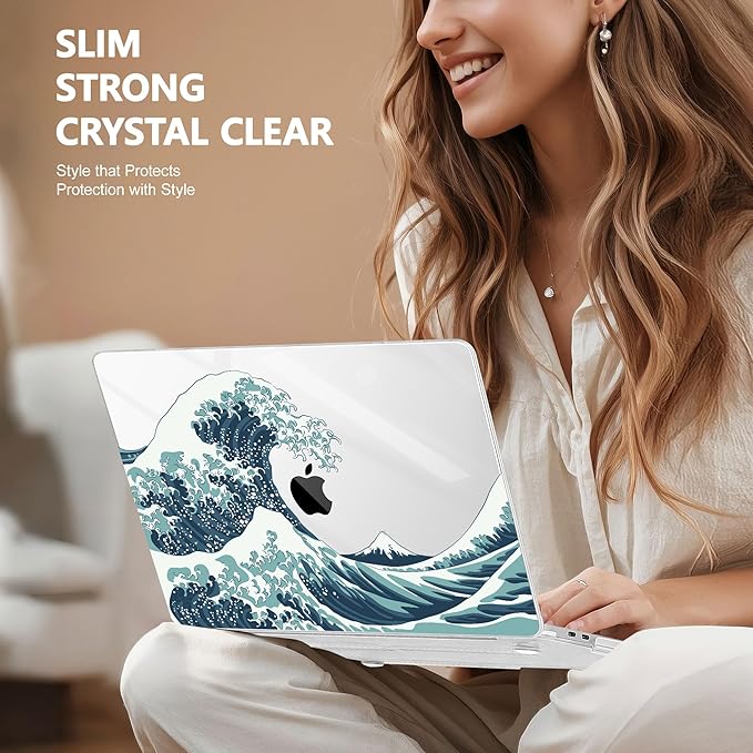 May Chen Compatible with MacBook Pro 13 inch Case 2022 2021 2020 Release Models A2338 M2 M1 A2251 A2289, Plastic Hard Shell Case for MacBook Pro 13 Inch with Touch Bar Fits Touch ID, Great Wave