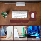 MOSISO Wrist Rest Support for Mouse Pad & Keyboard Set, Ergonomic Mousepad Non-Slip Base Home/Office Pain Relief & Easy Typing Cushion with Neoprene Cloth & Raised Memory Foam, Wine Red