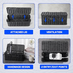 Cable Management Box, Handmade Rattan Cable Organizer, 2 Open Slots Cords Hider Box, Under Desk Cord Organizer for Computer Router USB Hub & Power Strip, Patent Pending, 13" x 5.1" x 5.1", Black