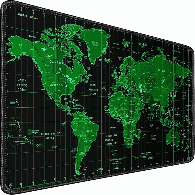 Large Gaming Mouse Pad, 31.5x15.7 inch Large Extended Computer Keyboard Mouse Mat, Water Resist Non-Slip Mousepad Rubber Base Long XXL Desk Mouse Pad for Work & Gaming, Office & Home, Green Map