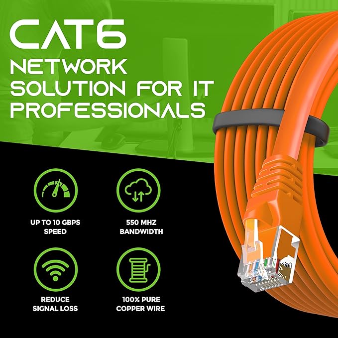 GEARit Cat 6 Ethernet Cable (10-Pack 3 Feet) Cat6 Network Patch, 10Gbps, RJ45, Snagless Cord, Gold-Plated Connectors, Internet for PC, TV, Tablet, Router, Printer, Servers, IT Data Center - Orange