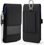 BECPLT for iPhone 16/15/14/13/12 Pro & Galaxy S24/S23/S22/S21 - Nylon Phone Holster with Belt Clip, Loops - Black
