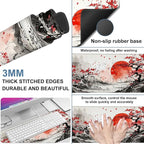 Large Mouse Pad Ink Painting Gaming Desk Pad Computer Keyboard Non-Slip Waterproof Mouse Mat with Rubber Base and Stitched Edges Entertainment Office Writing Desk Mat 35.4 x 15.7 Inches