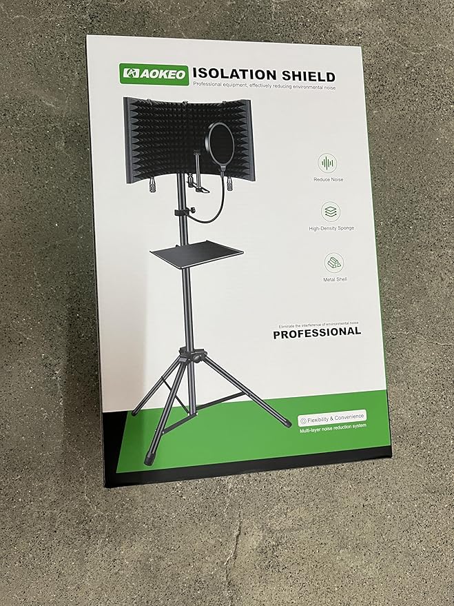 Professional Studio Recording Microphone Isolation Shield, Pop Filter,High density absorbent foam is used to filter vocal. Suitable for Blue Yeti and other condenser microphones (AO-504 With Stand)