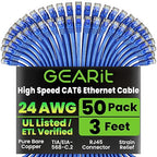 GEARit Cat 6 Ethernet Cable Pack - 50-Pack 3 ft Cat6 Ethernet Patch Cables | RJ45 Network Patch Cable, 10 Gbps Snagless Gold-Plated Connectors - Ethernet Cable Cat 6 for PC, TV, Router - Blue