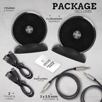 Bluetooth Speaker Set: Wireless Stereo Dual Pairing Portable Twin TWS System With Big Rich Bass Hi-Fi Multi-Room Indoor Outdoor Use Home Deck Pool Work Travel Party Camping Gift Decor Idea (Chrome)