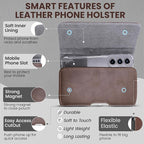 Leather Phone Holster for Men, Horizontal Cell Phone Case, Fits iPhone 17/17 Pro 16/16 Pro 16e 15/15 Pro 14/14 Pro 13/13 Pro 12/12 Pro 11 XR, Belt Clip Phone Pouch Holder, Brown Medium.