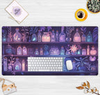 Cute Cozy Purple Gaming Desk Mat, Mystical Potion Bottles Mouse Pad XXL Large Extended Aesthetic Apothecary Shelf Desk Pad, Fun Computer Desktop Pad Mat Laptop Keyboard and Mouse Mat 31.5x15.7 in