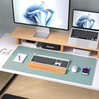Aothia Leather Desk Pad Protector, Mouse Pad,Office Desk Mat, Non-Slip PU Leather Desk Blotter, Laptop Desk Pad, Waterproof Desk Writing Pad for Office and Home (36" x 17", Light Blue)