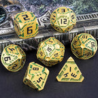 Metal DND Sci-fi Dice Set 7PCS Stripe Polyhedral Dice for Dungeons Dragons RPG Role Playing Game, Glitter D and D Dice with Gift Box D6 D8 D10 D12 D20 (Golden Green)
