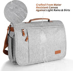 ESTARER Messenger Bag 17-17.3 Inch, Men's Computer Bag Water-resistant Canvas, Laptop Shoulder Bag for Travel Work College, Light Grey
