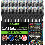 GEARIT 24-Pack, Cat5e Ethernet Patch Cable 6 Feet - Snagless RJ45 Computer LAN Network Cord, Black
