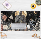 Cute Vintage Floral Mouse Pad Warrior Gaming Desk Mat Retro Flowers Mousepad XXL Large Extended Boho Aesthetic Desk Pad, Laptop Computer Keyboard Mouse Mat, Desktop Pad Mat for Women 31.5x15.7 in