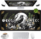 Cute Kawaii Raven Desk Mat XXL Large Extended Gaming Mouse Pad Nature Forest Gothic Mousepad with Stitched Edges, Anime Skull Laptop Keyboard and Mouse Mat Desk Pad for Work Game 31.5x15.7 in