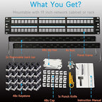 Cat6 Patch Panel 48 Port with Keystone, RJ45 Network Panel 19 Inch, Punch Down Keystone Ethernet Patch Panel with Back Bar