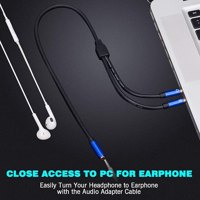 Tan QY Headphone Splitter 5FT,3.5mm Female to 2 Dual 3.5mm Male Headphone Mic Audio Y Splitter Cable Smartphone Headset to PC Adapter (5Ft/1.5M, Blue)