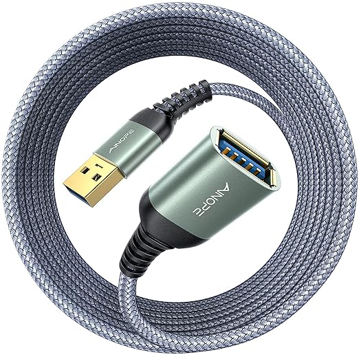AINOPE 2 Pack USB Extensions Cable High Speed USB 3.0 Extension Cord Type A Male to Female Sturdy Braided Material Fast Data Transfer Compatible with USB Keyboard,Mouse,Flash Drive,Grey,20FT+20FT