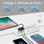 Powered USB Hub 10Gbps, 10 Port USB 3.1 Gen 2 Hub with 7 USB 3.1 Data Ports, 3 Fast Charging Ports, 36W Power Adapter, Type A and Type C Cable, Aluminum USB Data Hub for Mac, PC, Laptop