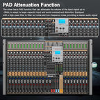 Professional Audio Mixer, 24 Channel Sound Board Mixing Console, Dual DSP Reverb, Dual 7-Band EQ, 48V Phantom Power, 4 Group Stereo Output Input, Mixer for Church