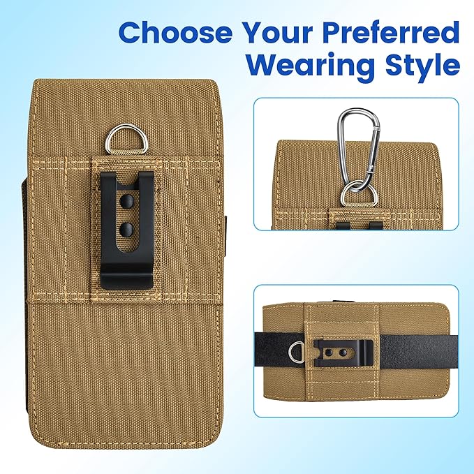 BECPLT Nylon Holster Compatible with Galaxy S25 Ultra S24/S23/S22/S21/S20 Ultra A17 A16 Motorola Moto G56 G Power Cell Phone Belt Holder for Men - Khaki